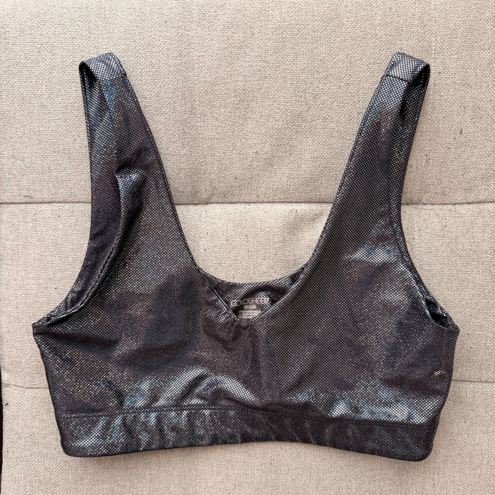 GoldSheep Black Shiny Sparkly Glittery Sports Bra Size M